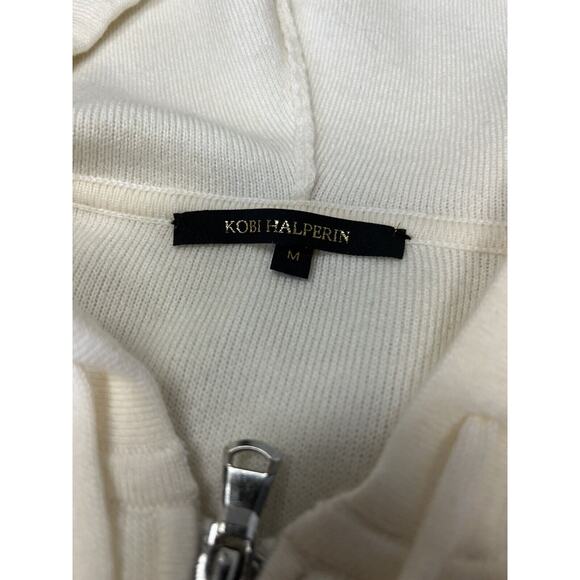KOBI HALPERIN White Wool Blend Reta Beaded Fringe Trim Hooded Zip Up Sweater M - Picture 5 of 5